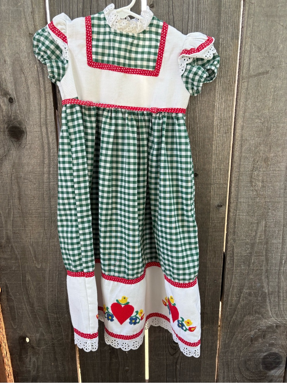 Youngland Green Gingham Dress with Red Trim and White Bodice